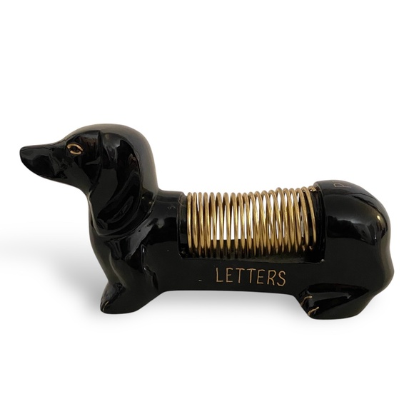Vintage Repro Dachshund Dog Letter & Pen holder for Desk Ceramic Retro Black - Picture 1 of 8